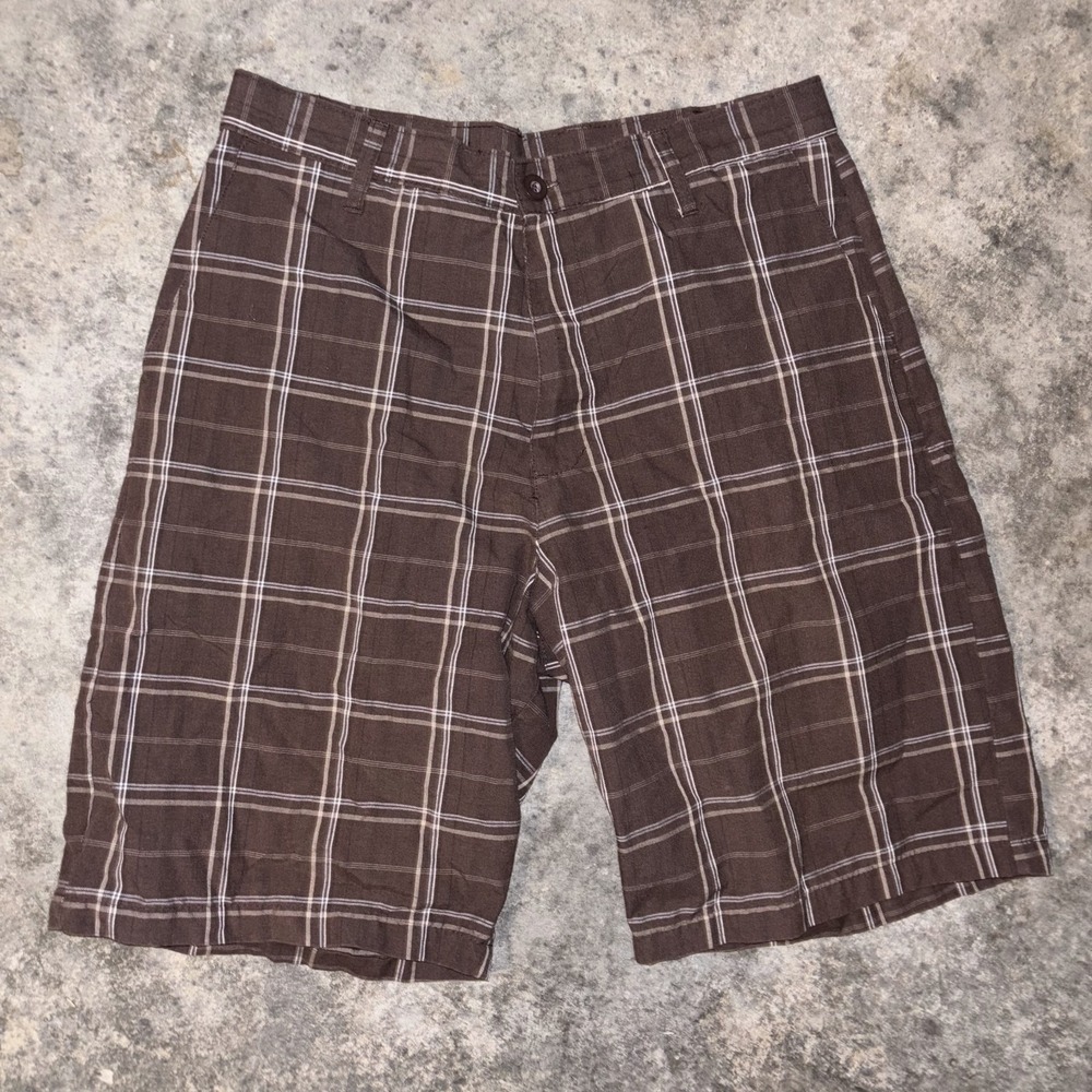 Subculture Chino Shorts Mens 34 Brown Plaid Slash Pockets Performance Classic